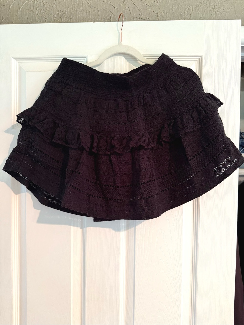 aerie Black Ruffled Eyelet Circle Skirt
